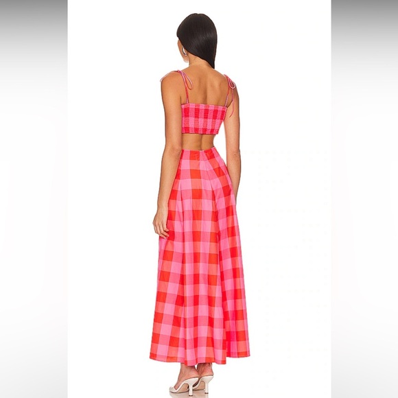 NWT! Revolve Magda Dress Big Gingham Red & Pink Maxi Sundress XS SOLD OUT - Picture 3 of 3